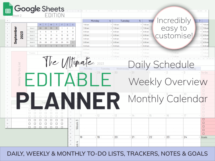 The Ultimate Google Sheets Editable Planner | Daily, Weekly & Monthly