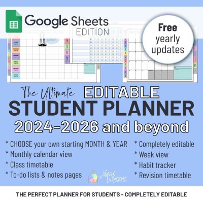 The Ultimate Editable Student Planner & Monthly Calendar | 2025/26 and beyond | Google Sheets Template