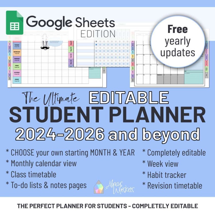 The Ultimate Editable Student Planner & Monthly Calendar | 2025/26 and beyond | Google Sheets Template