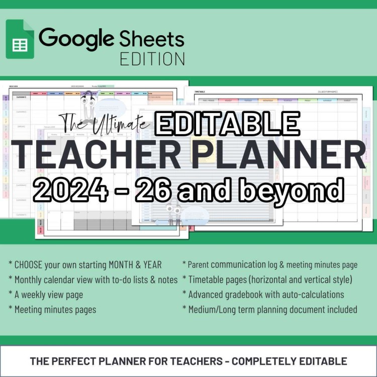 Ultimate Editable Teacher Planner on Google Sheets 2025/26 | Boost Organisation and Productivity