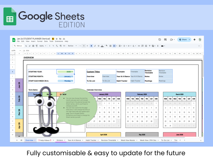 The Ultimate Editable Student Planner & Monthly Calendar | 2026 and beyond | Google Sheets Template - Image 2