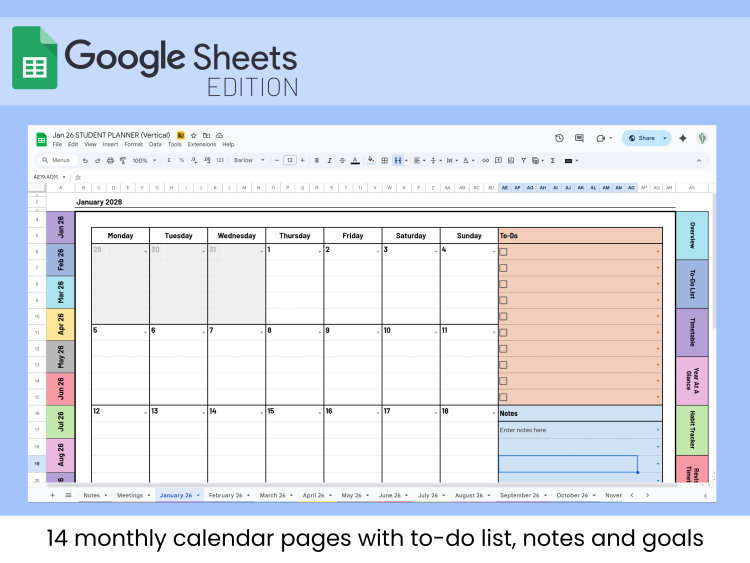 The Ultimate Editable Student Planner & Monthly Calendar | 2026 and beyond | Google Sheets Template - Image 10