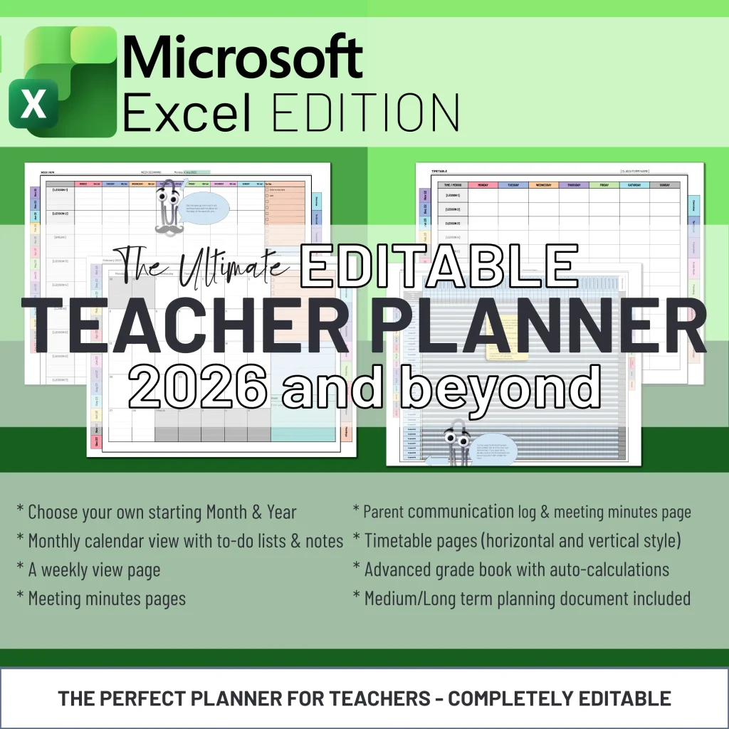 Ultimate Editable Teacher Planner 2026 and Yearly Updates | Microsoft Excel | Boost Organisation and Productivity