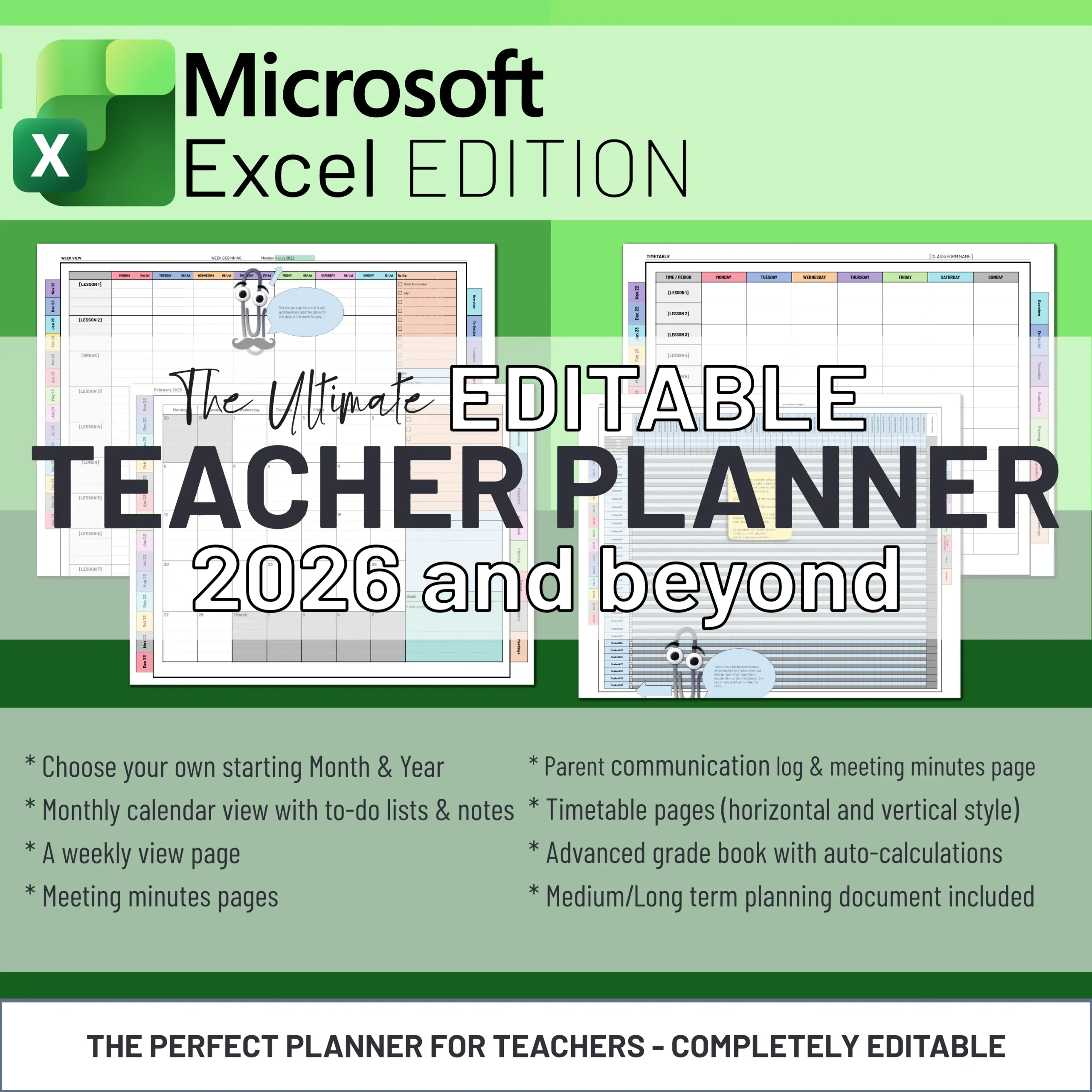 Ultimate Editable Teacher Planner 2026 and Beyond | Microsoft Excel | Boost Organisation and Productivity