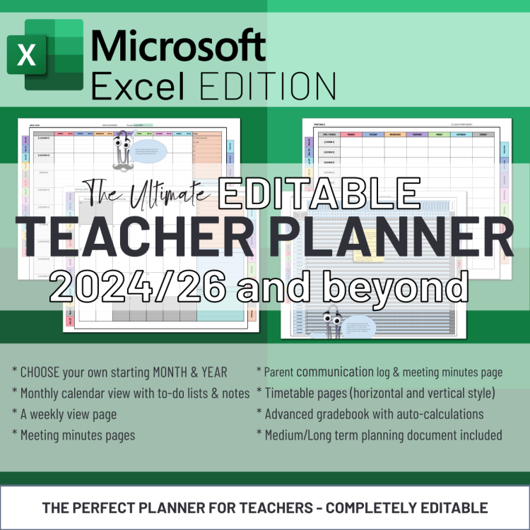 Ultimate Editable Teacher Planner 2025/26 | Microsoft Excel | Boost Organisation and Productivity