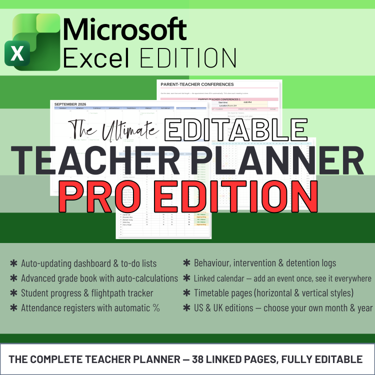 Ultimate Editable Teacher Planner PRO & Yearly Updates | Microsoft Excel